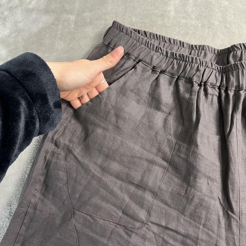 IXIMO Pants Womens XL Gray Linen Ankle Tapered Elastic Waist Pockets Lagenlook - Picture 5 of 13